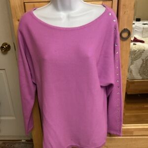 New York & Company Pink Sweatshirt with Studded Sleeve